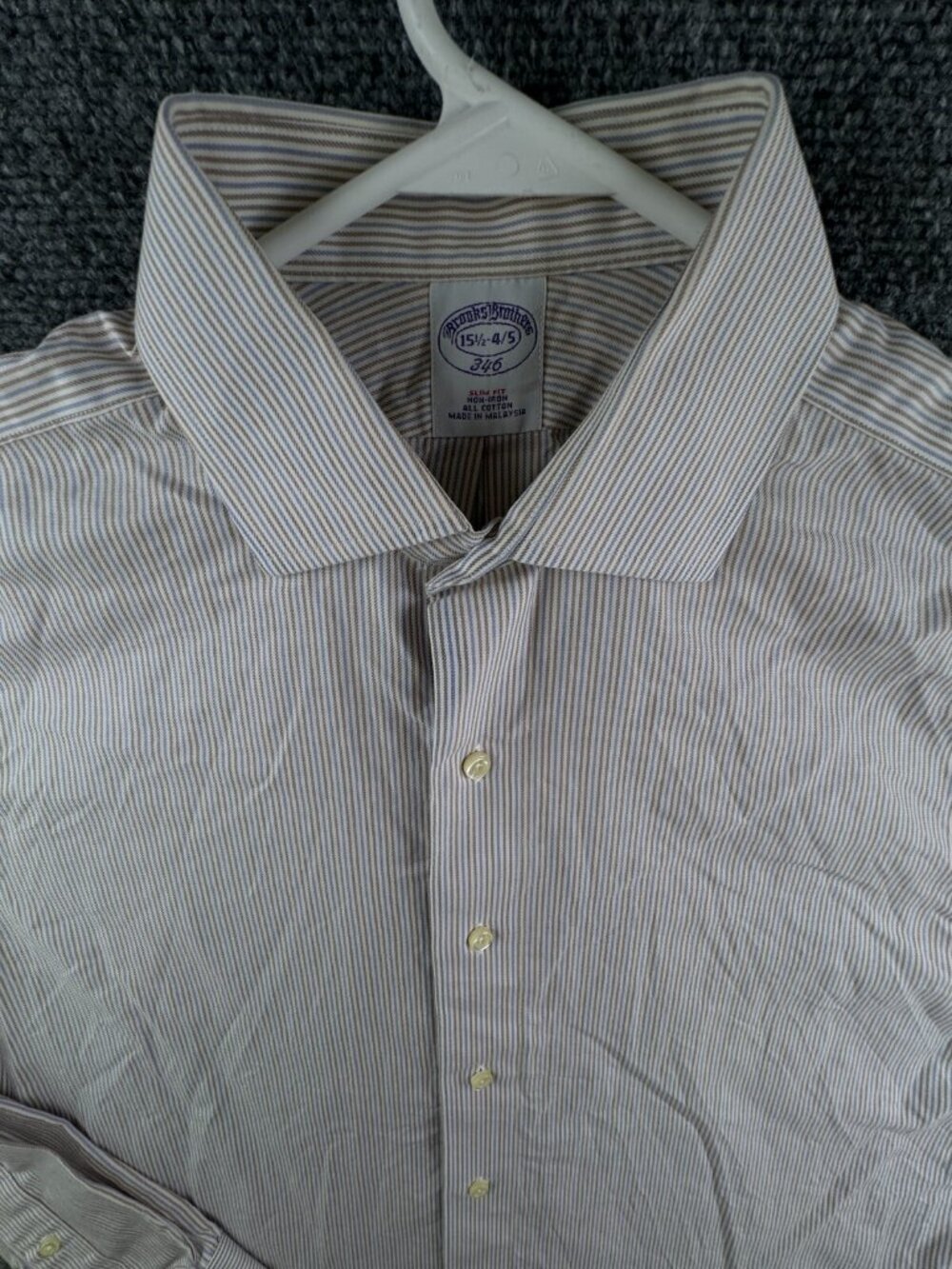 Brooks Brothers Long Sleeve Button Up Cotton Brown Blue Striped Slim 15.5 34/35